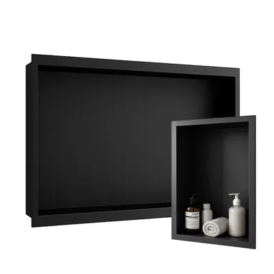 Image de Étagère suspendue Étagère murale Niche de douche Étagère de douche chromée 45x30x7 cm noir