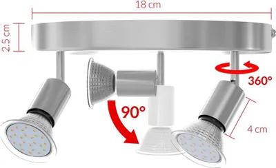 Obrázok produktu pre Stropné svietidlo s 3 nastaviteľnými LED bodovými svetlami, 300 lúmenov