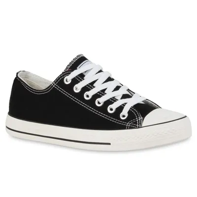 Mytrendshoe Herren Sneakers Sportschuhe Stoffschuhe Schnürer 94238, Farbe: Schwarz Lucky, Größe: 44