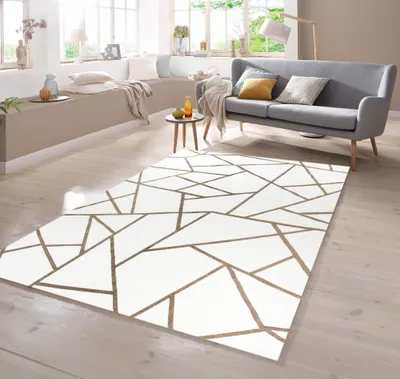 Produktbild von Wohnzimmer Teppich in Creme Gold Größe - 80 x 250 cm