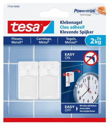 Obrázek produktu pro TESA 77762-00000-01, Vnitřní, Univerzální háček, Bílá, Polystyrol, Lepicí páska, 2 kg