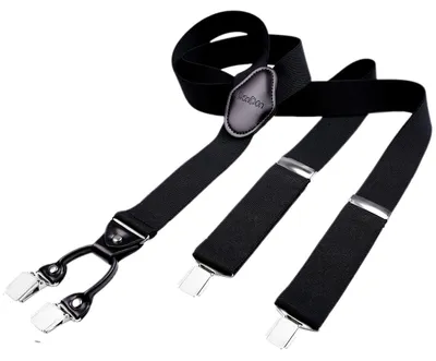 Produktbild von DonDon Herren Hosenträger 3,5 cm breit 4 Clips mit braunem Leder in Y-Form elastisch und längenverstellbar - schwarz