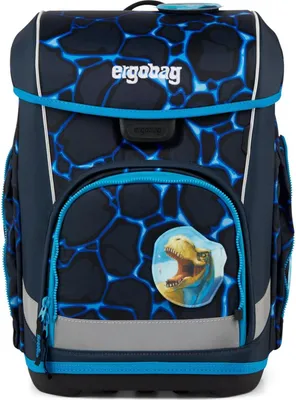 A children's backpack with a dinosaur design.