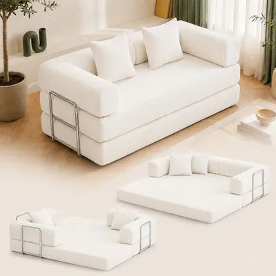 Produktbild von PixelPilot Schlafsofa 2-Sitzer aus Cord, ausklappbar, modular & montagefrei, weich und robust für Wohnzimmer, KI-generiertes Bild
