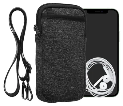 Produktbild von kwmobile Handy Tasche zum Umhängen für XL - 6,7/6,8" - Hülle mit Band - Neopren Cover mit Reißverschluss - 17,2 x 8,4 cm - Necklace Case in Anthrazit