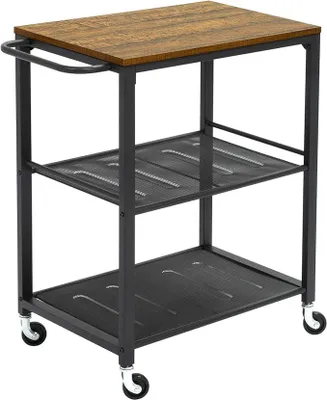 Produktbild von Servierwagen, Küchenwagen auf 3 Ebenen und 4 Rollen, Handlauf Design Küchenregal für Küche und Wohnzimmer, 60 x 40 x 76,5 cm, Vintage Industriestil