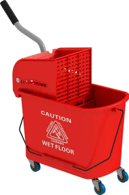 Produktbild von 20 L Mopp-Eimer mit Auswringer und Griff, Wischmopp-Eimer auf Rädern, Kunststoff, Rot