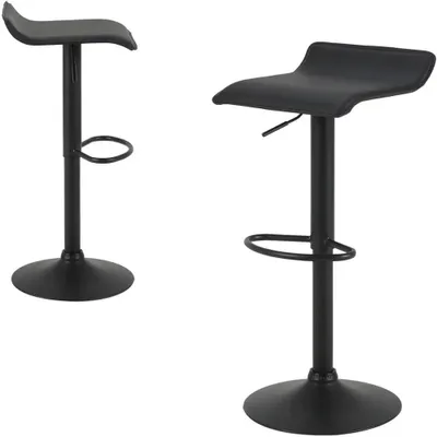 Image de Ensemble de 2 tabourets de bar - Réglables en hauteur - Similicuir - Noir - Rembourrés - Pivotants - Hauteur d'assise : 56–78 cm