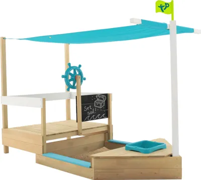 Obrázok produktu pre TP Toys Drevené pieskovisko loď "Ahoj" pirátska loď vrátane príslušenstva prírodná / modrá
