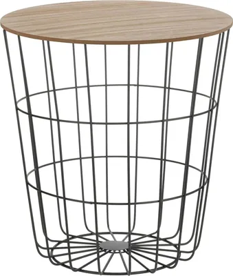 Produktbild von Beistelltisch Tisch mit Stauraum Ø 39 cm H=41 cm Metall/Holz Nachttisch Schwarz