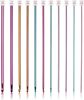Produktbild von Coopay Tunesische Häkelnadeln Set | 11 Stück Bunt Aluminium Stricknadeln | 2,0-8,0 mm | Leichtes Häkelnadelset