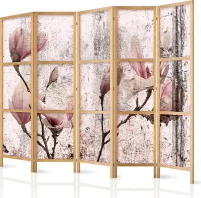 Obrázek produktu pro Japonský květinový paraván 225x172 cm 5dílný šedý
