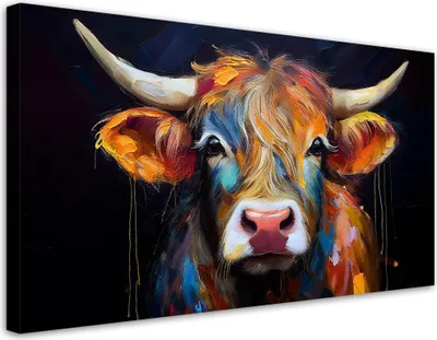 Produktbild von Leinwandbild Bunte schottische Kuh 120x60 Feeby Bunt bild für die wand bereit zum aufhängen