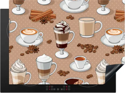 Produktbild von KitchenYeah© Herdabdeckplatte Muster - Kaffee - Cappuccino - Schokolade , 71x52cm, Küche Deko, Glaskeramikkochfeld Herdabdeckung, Abdeckplatte fùr Kochfeld