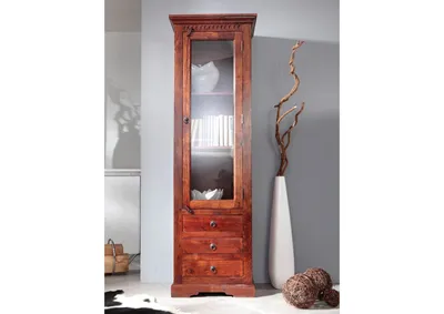 Produktbild von MASSIVMOEBEL24 Vitrine Akazie 60x44x190 nougat lackiert OXFORD #528