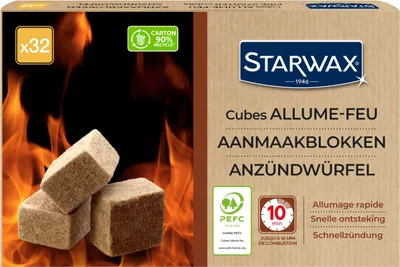 Holz-Anzünderwürfel, 32 Stück, geruchsneutral, für Kamin & Grill