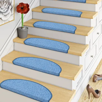 Produktbild von Trend Schlinge Stufenmatte Strong Blau (halbrund), Größe / Menge:18x56 cm = 1 Stck.