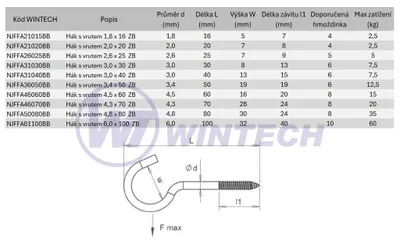 Image de Crochet WINTECH avec vis 2,5 x 25, ZB NJFFA26025BBBS1