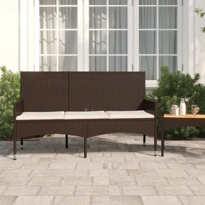 Obrázok produktu pre The Living Store Záhradná lavica s 3 sedadlami a vankúšmi Brown Poly Rattan