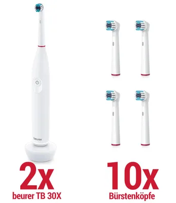 Produktbild von 2x Elektrische Zahnbürste - 10 Bürstenköpfe - beurer TB 30X Onpack oszillierend