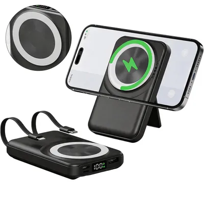 Produktbild von 10000mAh Magnetische Wireless Powerbank 15W, tragbares Schnellladegerät mit Kabeln, LED Anzeige & Multi-Port