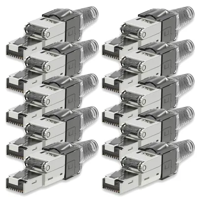 Produktbild von Netzwerkstecker CAT 7 Werkzeuglos 10 RJ45 Netzwerk Stecker geschirmt Metall Grau