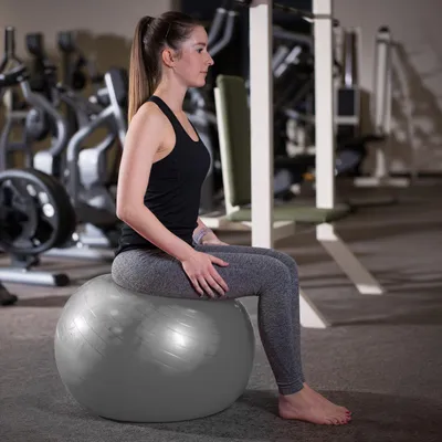 Immagine prodotto di EmpireAthletics - Palla da seduti e da ginnastica con pompa in materiale elastico di gomma con Ø 85 cm - palla da seduti e da fitness in ARGENTO