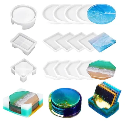 Produktbild von Silikonform Gießform Resin DIY Harz Untersetzerform Epoxidharz 15 Stück Runder Quadratischer Achteckiger