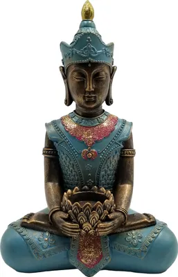Produktbild von Dehner Dekofigur Buddha, 34.5 x 23.5 x 13.5 cm, Polyresin, türkis/kupfer/gold/rot
