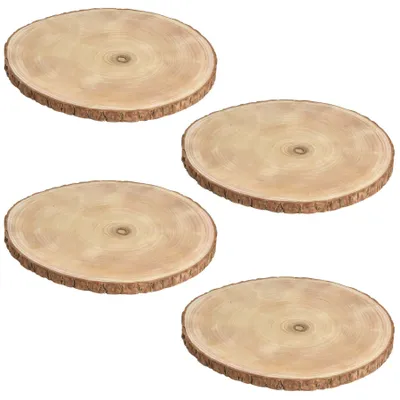 Produktbild von 4x Baumscheibe Zum Basteln Rund mit Rinde Ø 35 cm Paulownia Holzscheibe Naturbelassen Holz Scheibe