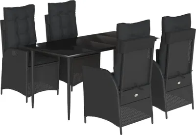 Obrázek produktu pro vidaXL 5dílný zahradní jídelní set s polštáři Black Poly Rattan
