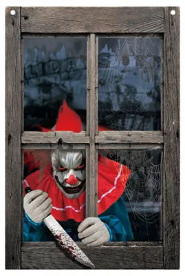 Produktbild von Fake Halloween Fenster mit Horrorclown Motiv 80x120cm, KI-generiertes Bild
