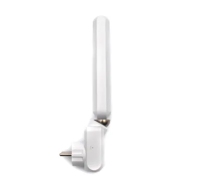 A white electronic device with an antenna, shown against a white background.