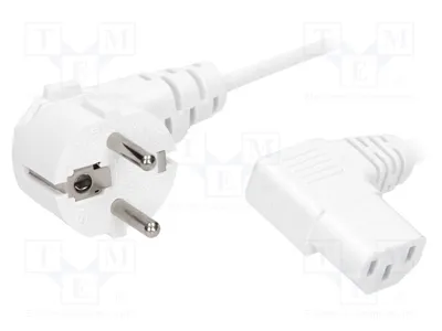Productafbeelding van 1x Kabel, 1,8 meter, wit, 250V. Computer voedingskabel en universeel PVC-kabel, 10A, 3x1mm²