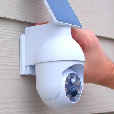 Immagine prodotto di Lampada solare con telecamera CCTV simulata, sensore di movimento per esterni, faro impermeabile IP66, adatto per verande, giardini, cortili e tettoie.
