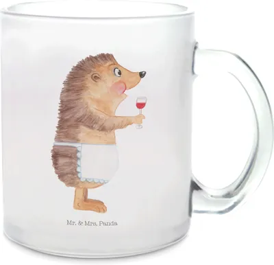 Produktbild von Mr. & Mrs. Panda Häferl Igel Wein - Transparent - Geschenk, Pott, Weinglas, Teetasse aus Glas, Tee Tasse, Weißwein, Deko, Spruch, Lustige Sprüche, Rotwein, glastasse