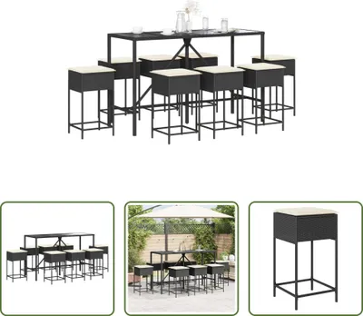 Produktbild von The Living Store 9-tlg. Gartenbar-Set mit Kissen Schwarz Poly Rattan