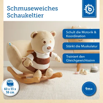 Produktbild von Bieco Plüsch Schaukeltier Bär Bubu 62x30x48cm | Schaukelpferd Baby | Schaukeltier Baby | Kinderschaukel Indoor | Baby Wippe | Baby Schaukel | Schaukel Baby Spielzeug ab 1 Jahr | Holz Spielzeug Baby
