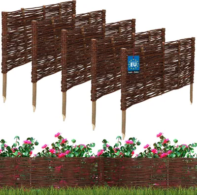 Produktbild von KOTARBAU® 5er Set Beeteinfassung 60x30cm Weidezaun Beetumrandung aus Weide Beet Zaun Mini Steckzaun Abgrenzung für Blumen- & Kräuterbeet Weide Braun