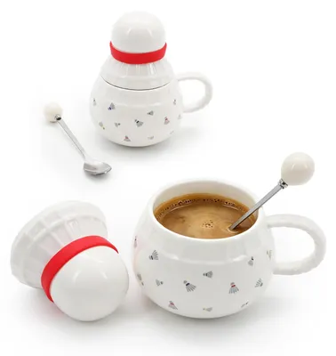 Badminton-Kaffeetasse aus Keramik, 420 ml, mit Deckel und Löffel