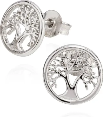 Produktbild von Paar Ohrstecker Baum des Lebens 925 Silber 10mm rund Lebensbaum Ohrringe glanz