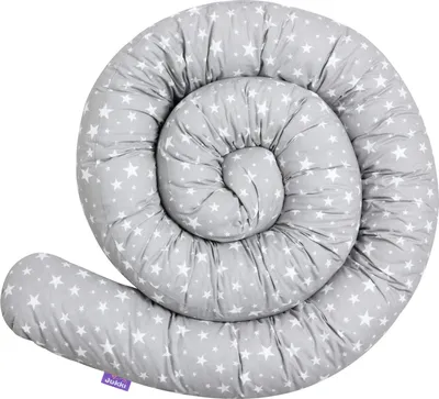 Produktbild von Bettschlange 300 cm [100% Baumwolle - Graue Sterne] Bettumrandung Bettrolle Babybettschlange 3m