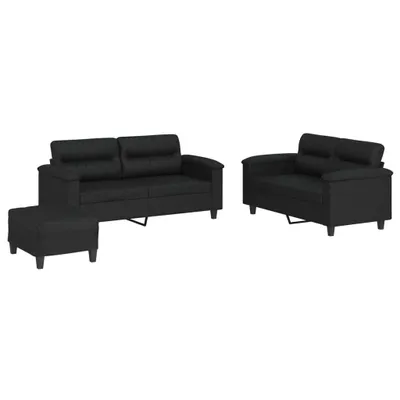 Produktbild von vidaXL 3-tlg. Sofagarnitur mit Kissen Schwarz Kunstleder