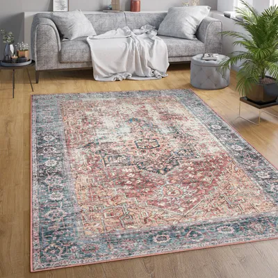 Produktbild von Teppich Wohnzimmer Flachgewebe Orient Marokkanisch Ornamente Vintage Waschbar Grösse 60x100 cm