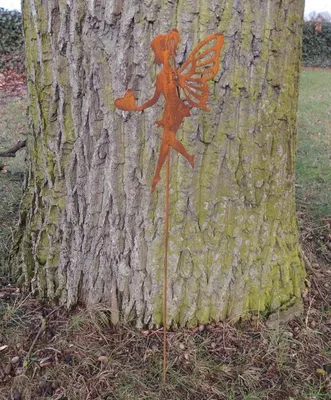Produktbild von Gartenstecker Gartendeko Gartenstab  Fee Elfe mit Herz  Eisen rostig 78 cm