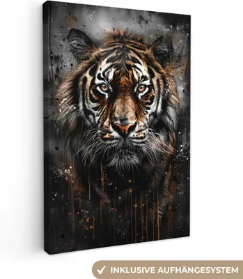 Zdjęcie produktu dla MuchoWow® - Obraz na płótnie - Tygrys - Zwierzęta - Portret - - Czarny, fototapeta, dekoracja ścienna obrazy salon, 60x90cm