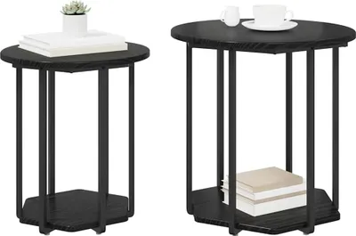 Produktbild von vidaXL Beistelltisch-Set mit Regal 2 pcs Schwarz Eichen-Optik