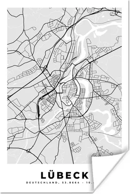 Produktbild von MuchoWow® Poster Stadtplan - Lübeck - Karte - Deutschland - Grundriss 120x180 cm - Kunstposter