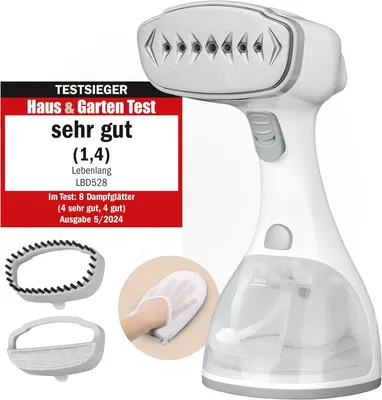 Produktbild von LEBENLANG Steamer Dampfglätter ( 1500W, 300ml, Quick & Go Automatik ) LCD Hand Dampfbürste Dampfglätter Kleidung & Hemden bügeln - Dampfbügler Reise Bügeleisen Dampf Bügel - Steam Iron Bügelmaschine