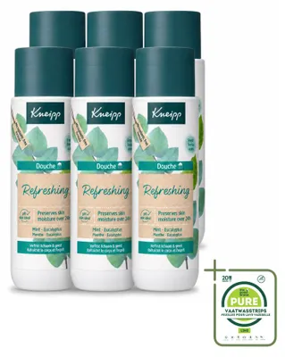 Immagine prodotto di 6 flaconi di gel doccia Kneipp, rinfrescante, con menta ed eucalipto, da 200 ml ciascuno. Confezione grande, 6 pezzi